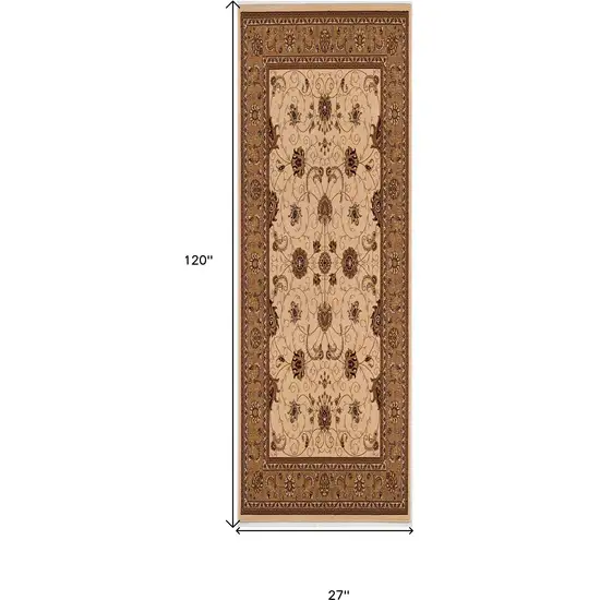 Beige and Ivory Oriental Power Loom Runner Rug Photo 7