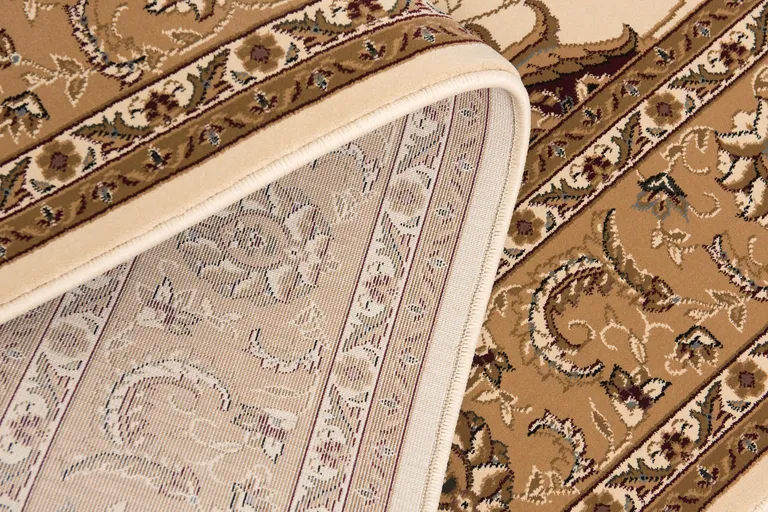 Cream and Tan Ornate Border Runner Rug Photo 4