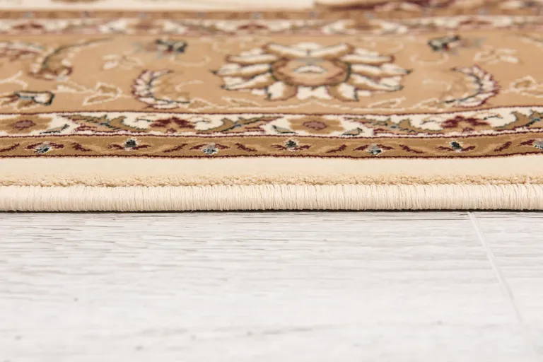 Cream and Tan Ornate Border Runner Rug Photo 5