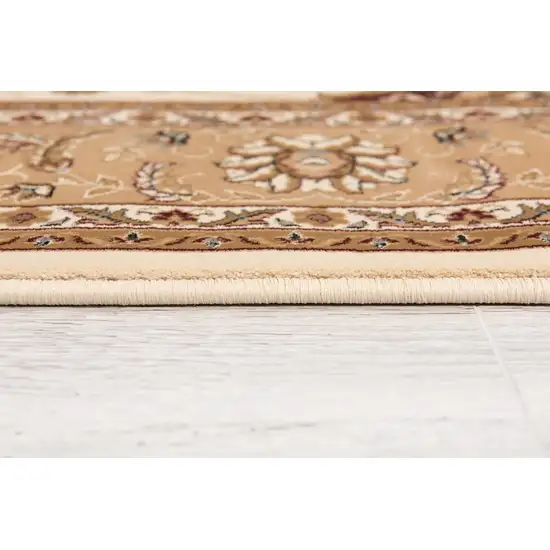 Cream and Tan Ornate Border Runner Rug Photo 5