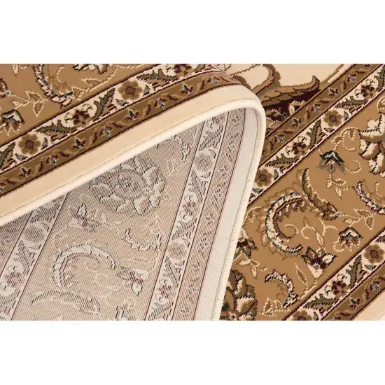 Cream and Tan Ornate Border Runner Rug Photo 4