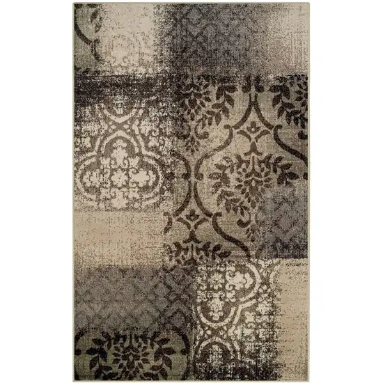 Damask Distressed Stain Resistant Area Rug Photo 1