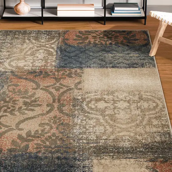 Damask Distressed Stain Resistant Area Rug Photo 6