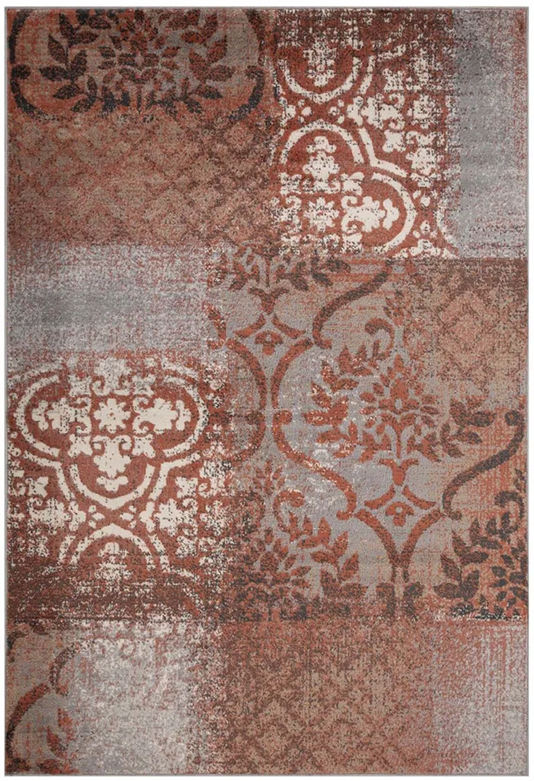 Damask Distressed Stain Resistant Area Rug Photo 1