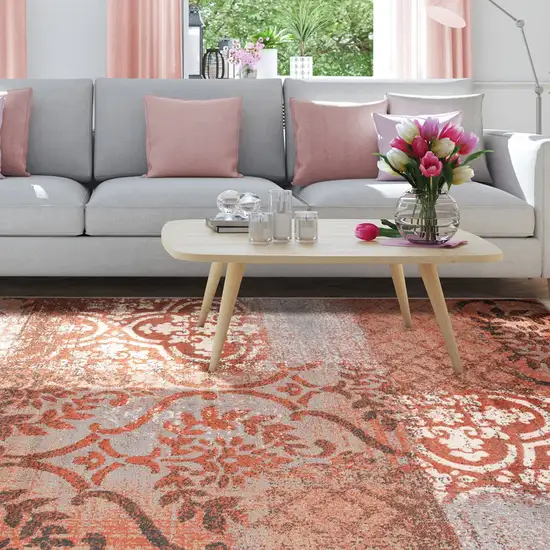 Damask Distressed Stain Resistant Area Rug Photo 5