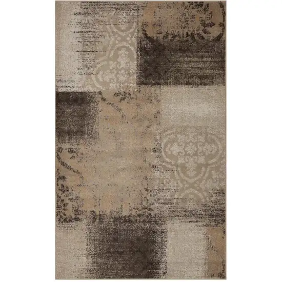 Damask Distressed Stain Resistant Area Rug Photo 1