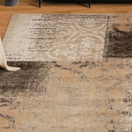 Damask Distressed Stain Resistant Area Rug Photo 6