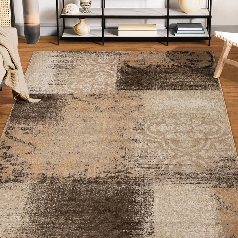 Damask Distressed Stain Resistant Area Rug Photo 5