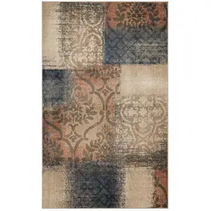 Photo of Damask Distressed Stain Resistant Area Rug