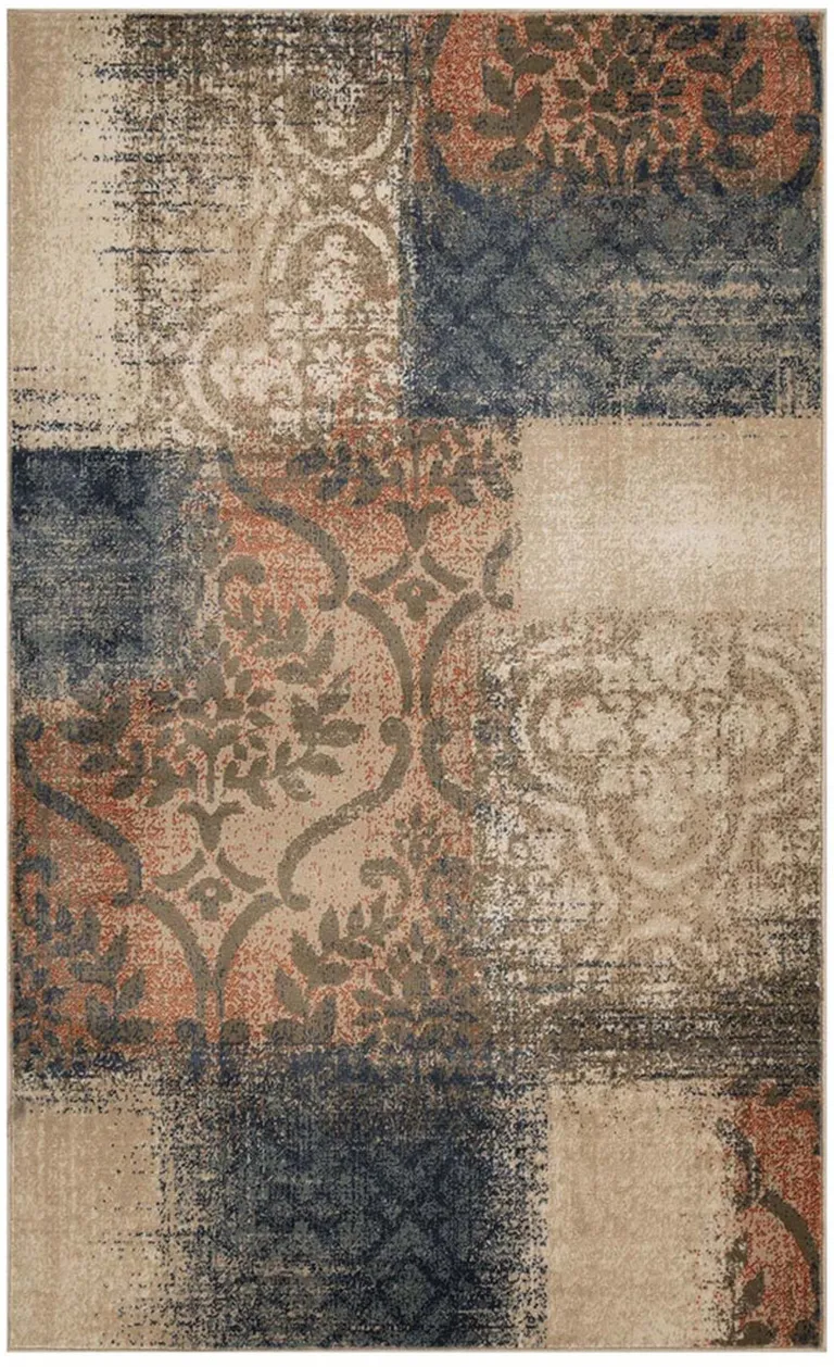 Damask Distressed Stain Resistant Area Rug Photo 1