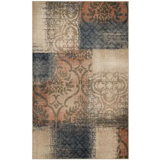 Damask Distressed Stain Resistant Area Rug Photo 1