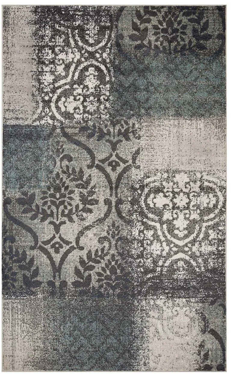 Damask Distressed Stain Resistant Area Rug Photo 1