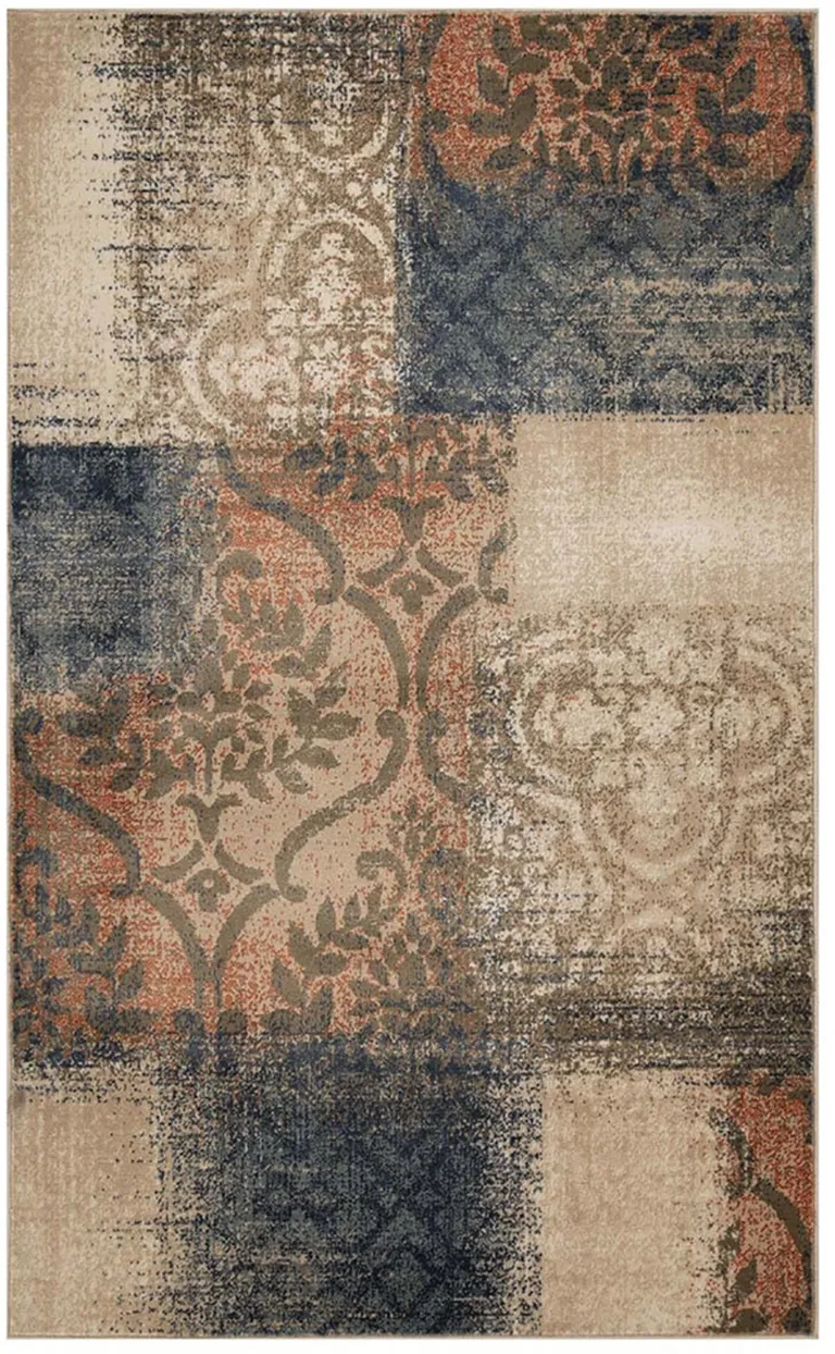 Damask Distressed Stain Resistant Area Rug Photo 1