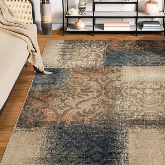 Damask Distressed Stain Resistant Area Rug Photo 5