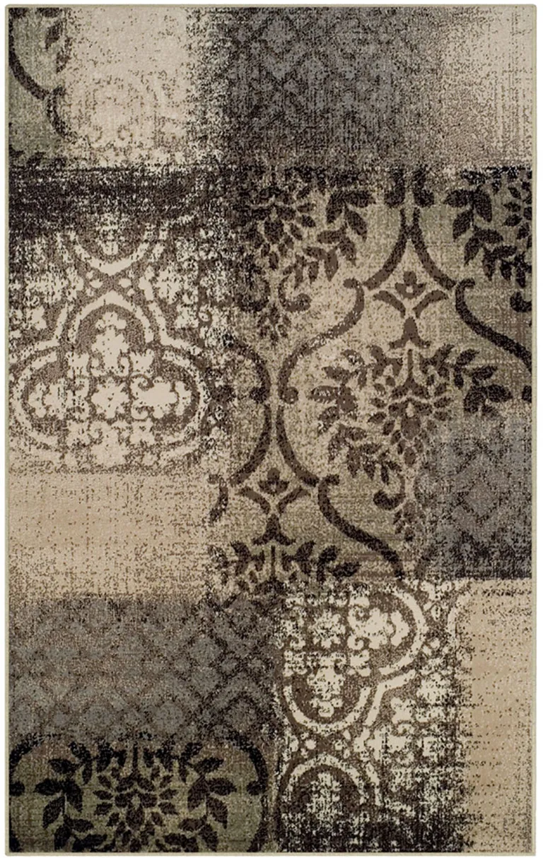 Damask Distressed Stain Resistant Area Rug Photo 1