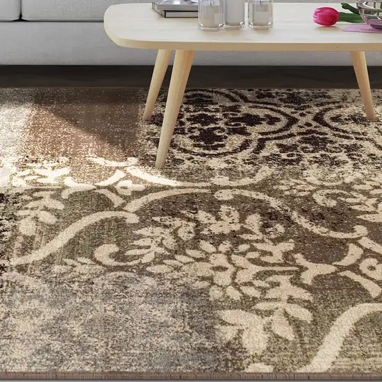 Damask Distressed Stain Resistant Area Rug Photo 5