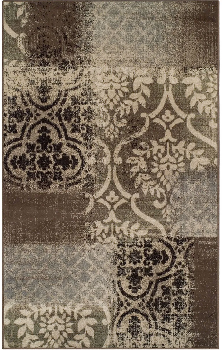 Damask Distressed Stain Resistant Area Rug Photo 1