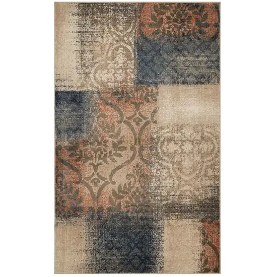 Damask Distressed Stain Resistant Area Rug Photo 1