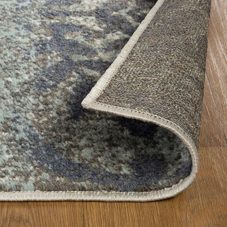 Damask Distressed Stain Resistant Area Rug Photo 3