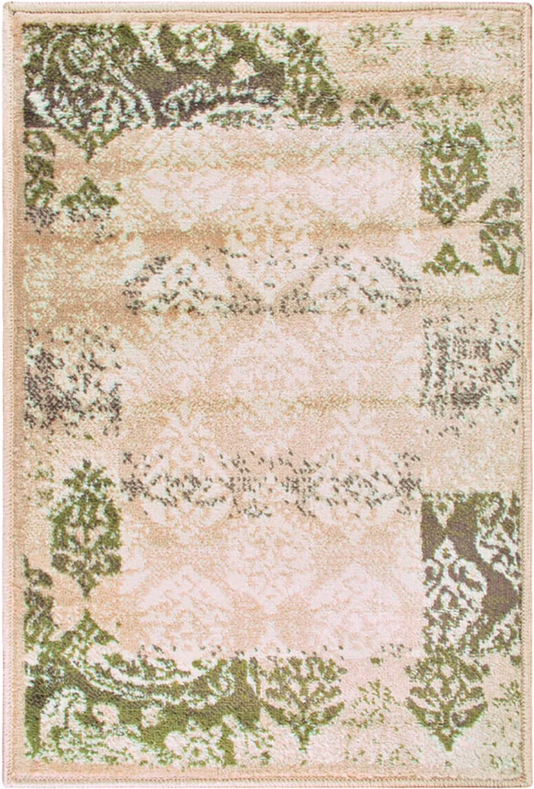 Damask Power Loom Distressed Stain Resistant Area Rug Photo 1