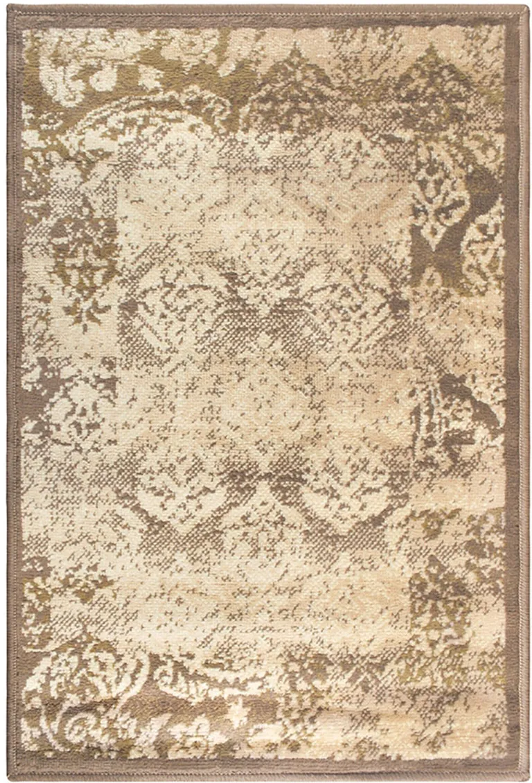 Damask Power Loom Distressed Stain Resistant Area Rug Photo 1