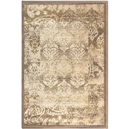 Damask Power Loom Distressed Stain Resistant Area Rug Photo 1