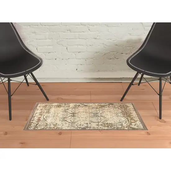 Damask Power Loom Distressed Stain Resistant Area Rug Photo 6