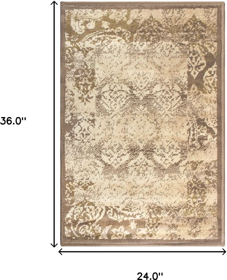 Damask Power Loom Distressed Stain Resistant Area Rug Photo 5