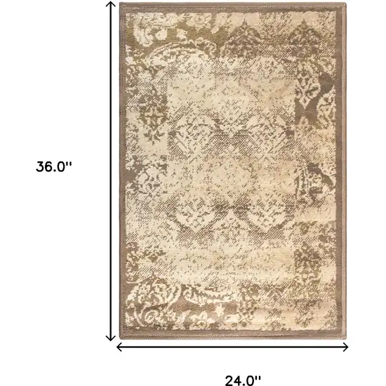 Damask Power Loom Distressed Stain Resistant Area Rug Photo 5