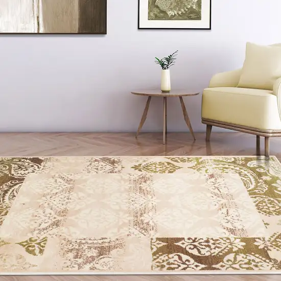 Damask Power Loom Distressed Stain Resistant Area Rug Photo 5