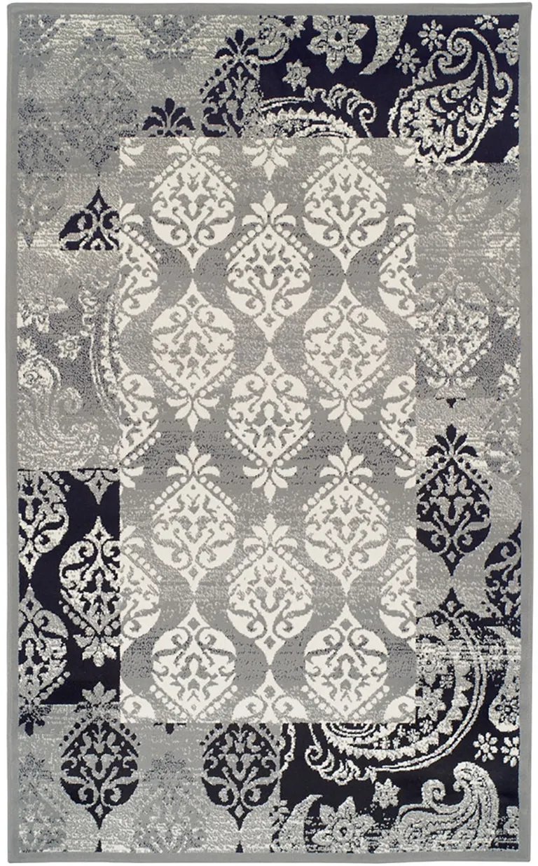 Damask Power Loom Distressed Stain Resistant Area Rug Photo 1