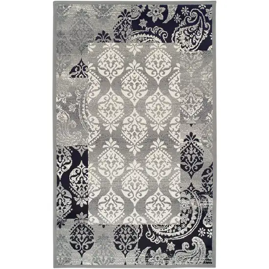 Damask Power Loom Distressed Stain Resistant Area Rug Photo 1