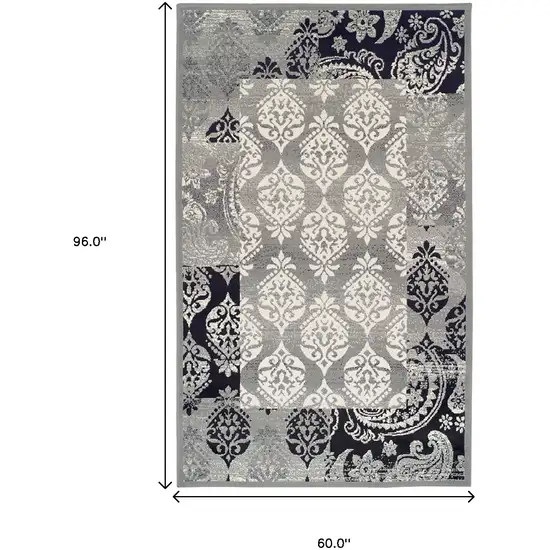 Damask Power Loom Distressed Stain Resistant Area Rug Photo 8