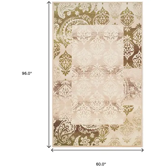 Damask Power Loom Distressed Stain Resistant Area Rug Photo 9