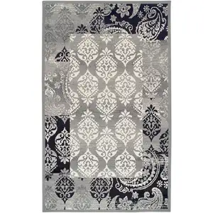 Photo of Damask Power Loom Distressed Stain Resistant Area Rug