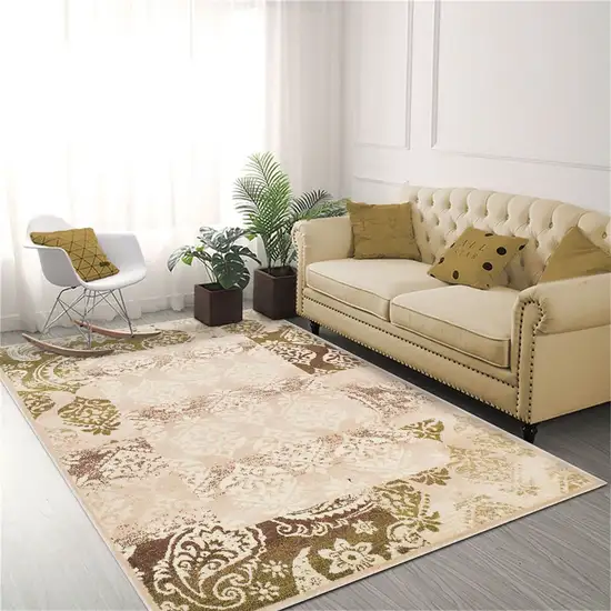 Damask Power Loom Distressed Stain Resistant Area Rug Photo 7