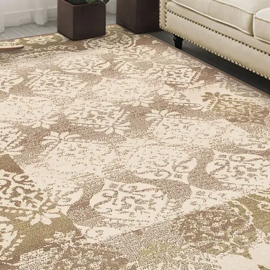 Damask Power Loom Distressed Stain Resistant Area Rug Photo 5