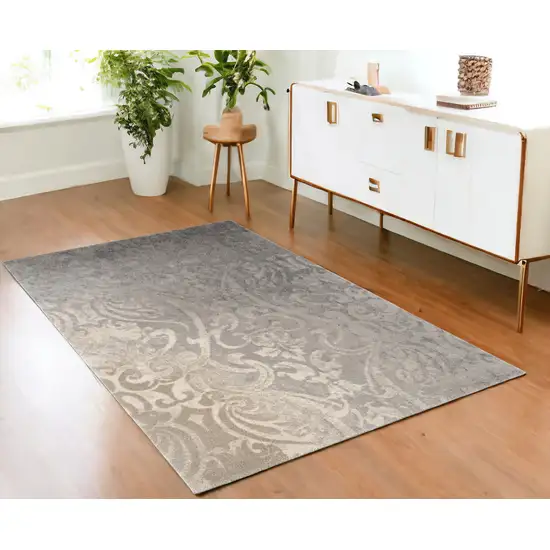 Grey Damask Power Loom Stain Resistant Area Rug Photo 1