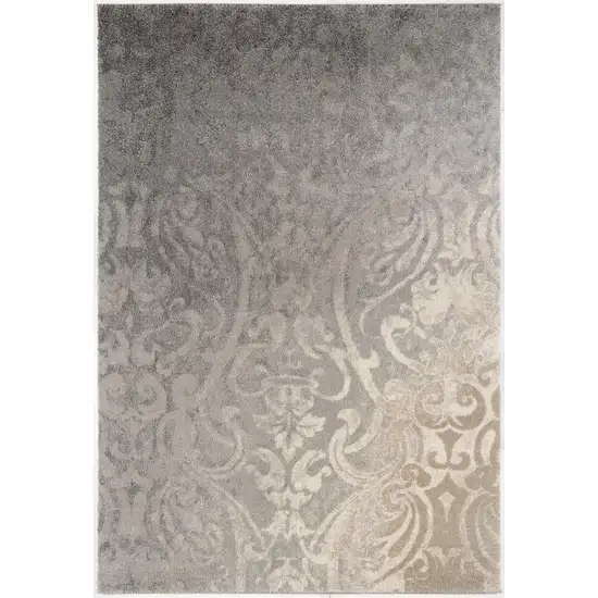 Grey Damask Power Loom Stain Resistant Area Rug Photo 5