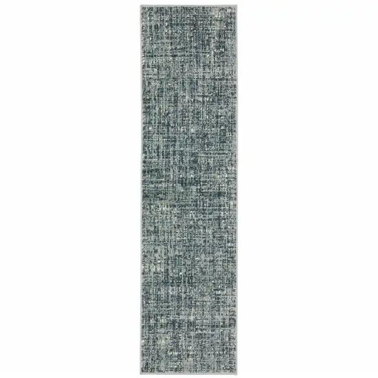 Dark Blue Light Blue Grey Ivory And Beige Abstract Power Loom Stain Resistant Runner Rug Photo 1