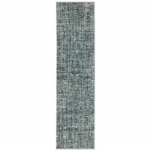 Photo of Dark Blue Light Blue Grey Ivory And Beige Abstract Power Loom Stain Resistant Runner Rug