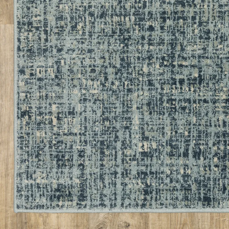 Dark Blue Light Blue Grey Ivory And Beige Abstract Power Loom Stain Resistant Runner Rug Photo 3