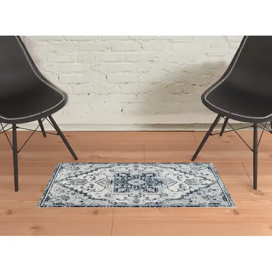 Dark Blue Medallion Power Loom Area Rug Photo 2