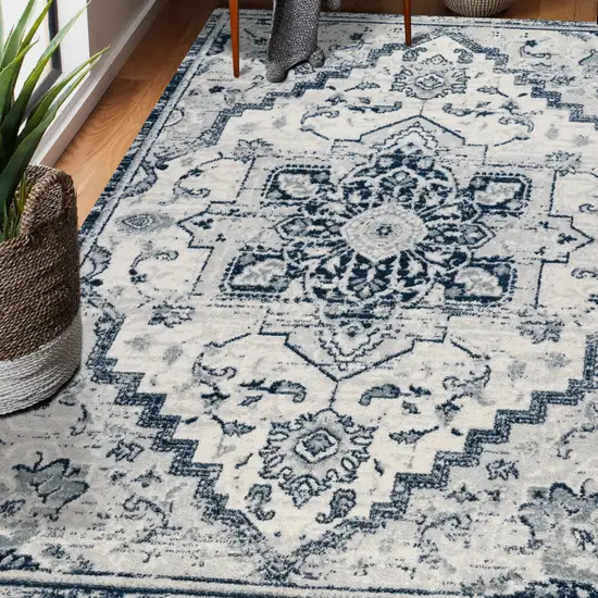 Dark Blue Medallion Power Loom Area Rug Photo 3