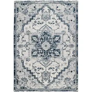 Photo of Dark Blue Medallion Power Loom Area Rug