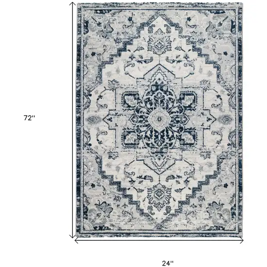 Dark Blue Medallion Power Loom Runner Rug Photo 6