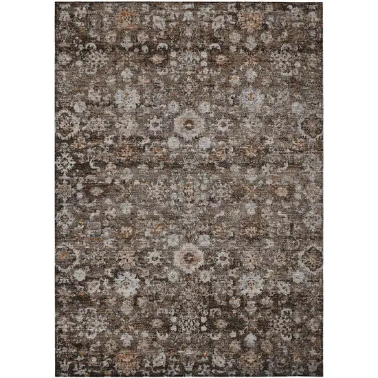 Dark Brown Brown And Taupe Oriental Washable Indoor Outdoor Area Rug Photo 2