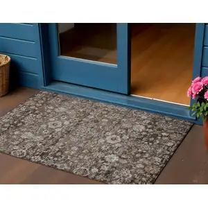 Photo of Dark Brown Brown And Taupe Oriental Washable Indoor Outdoor Area Rug