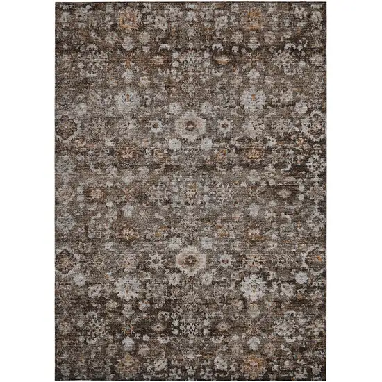 Dark Brown Brown And Taupe Oriental Washable Indoor Outdoor Area Rug Photo 7