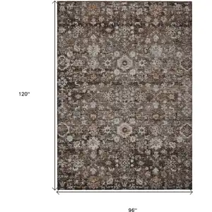 Photo of Dark Brown Brown And Taupe Oriental Washable Indoor Outdoor Area Rug